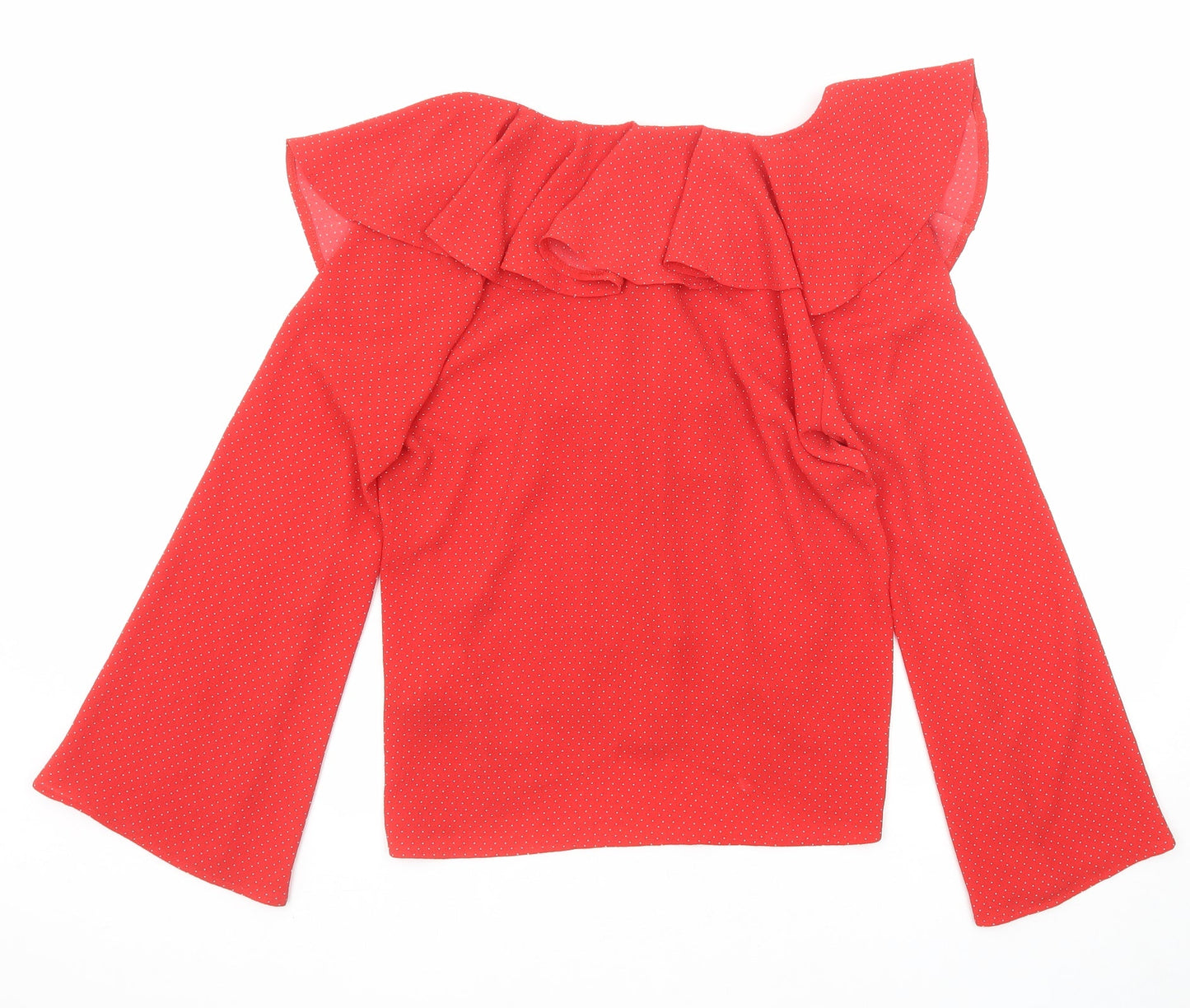 Topshop Womens Red Polka Dot Polyester Basic Blouse Size 10 V-Neck