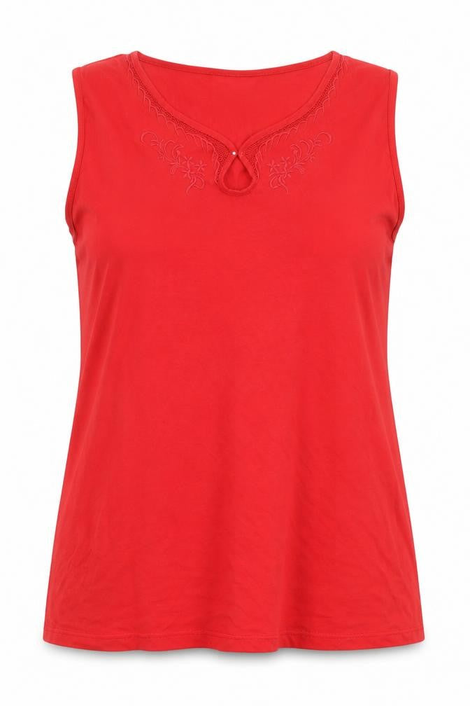 Lucky Womens Red Cotton Basic Tank Size XL Round Neck