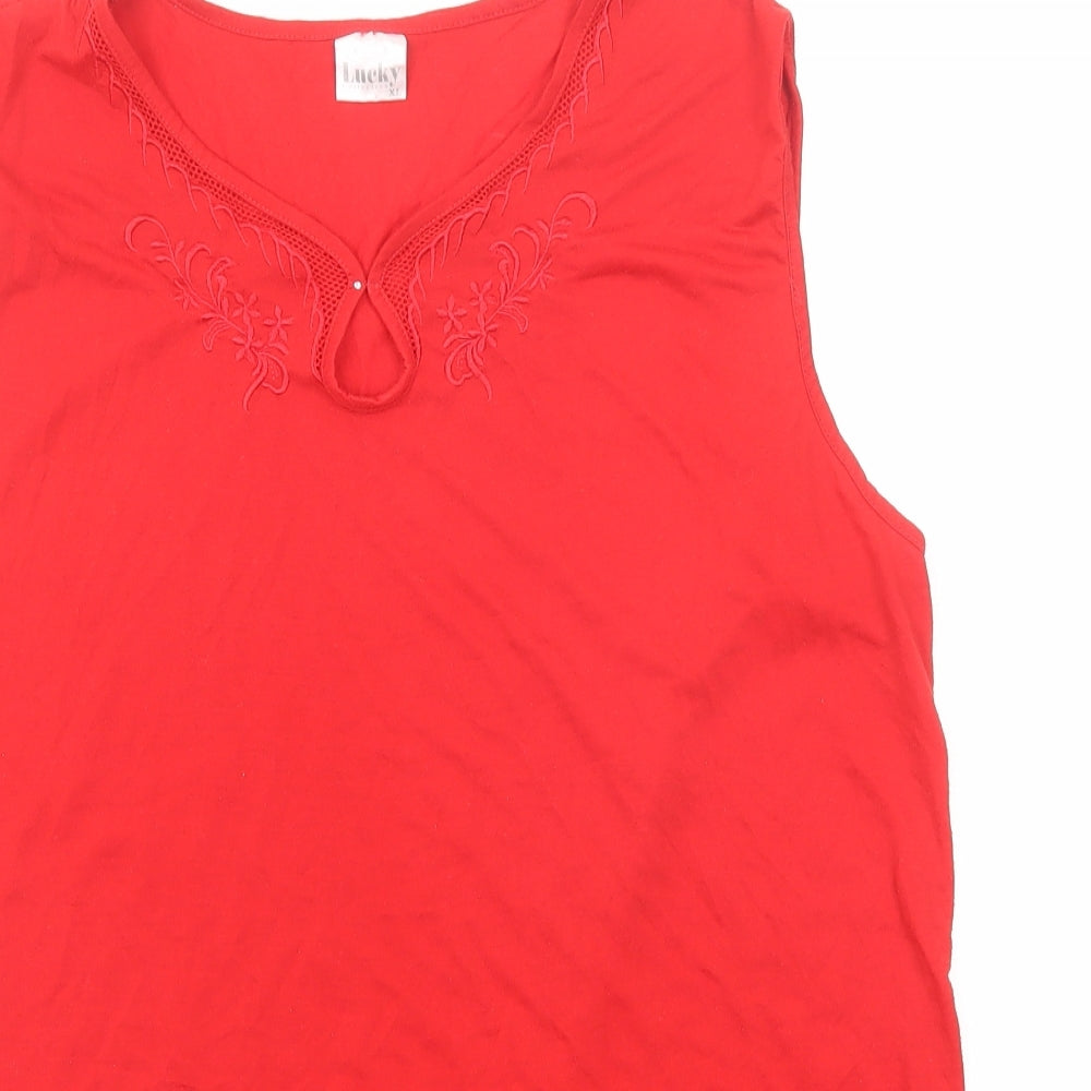 Lucky Womens Red Cotton Basic Tank Size XL Round Neck