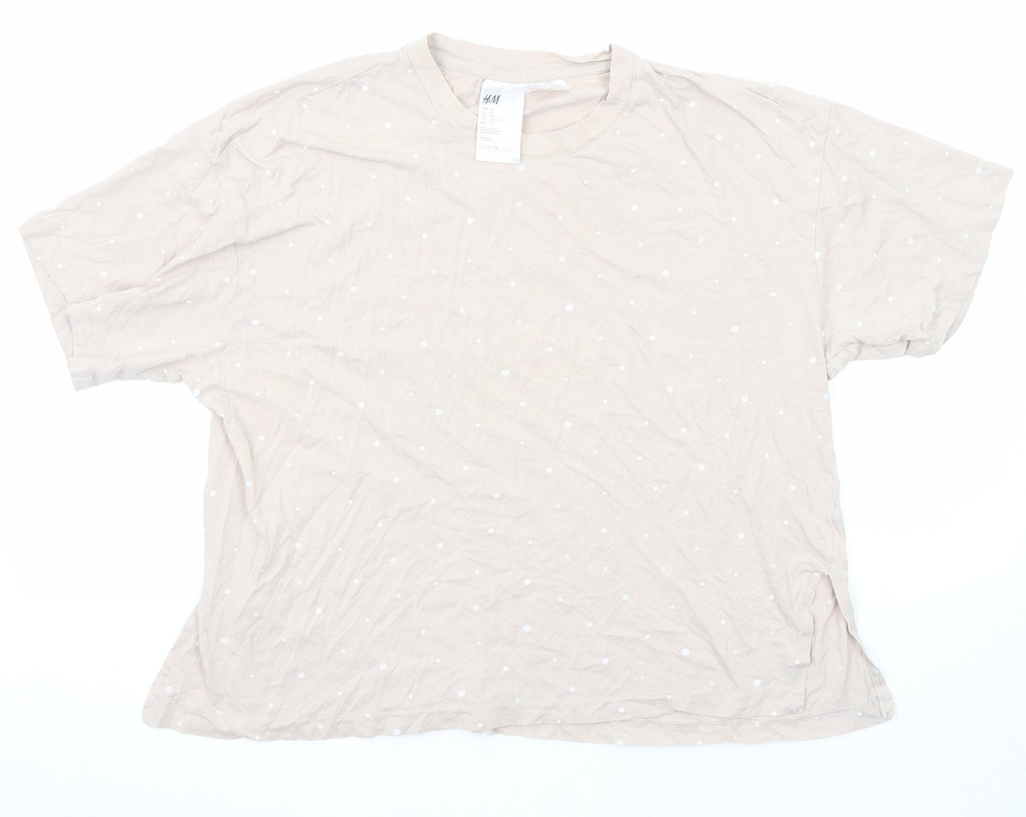 H&M Womens Beige Polka Dot Cotton Basic T-Shirt Size M Round Neck