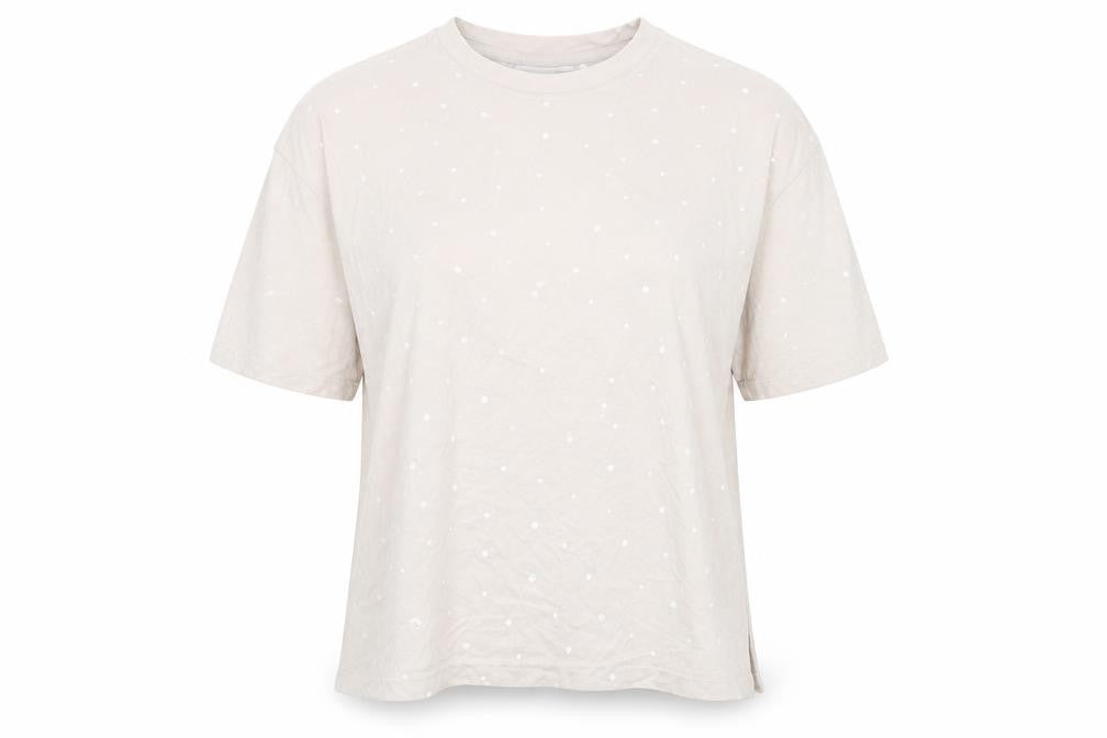 H&M Womens Beige Polka Dot Cotton Basic T-Shirt Size M Round Neck