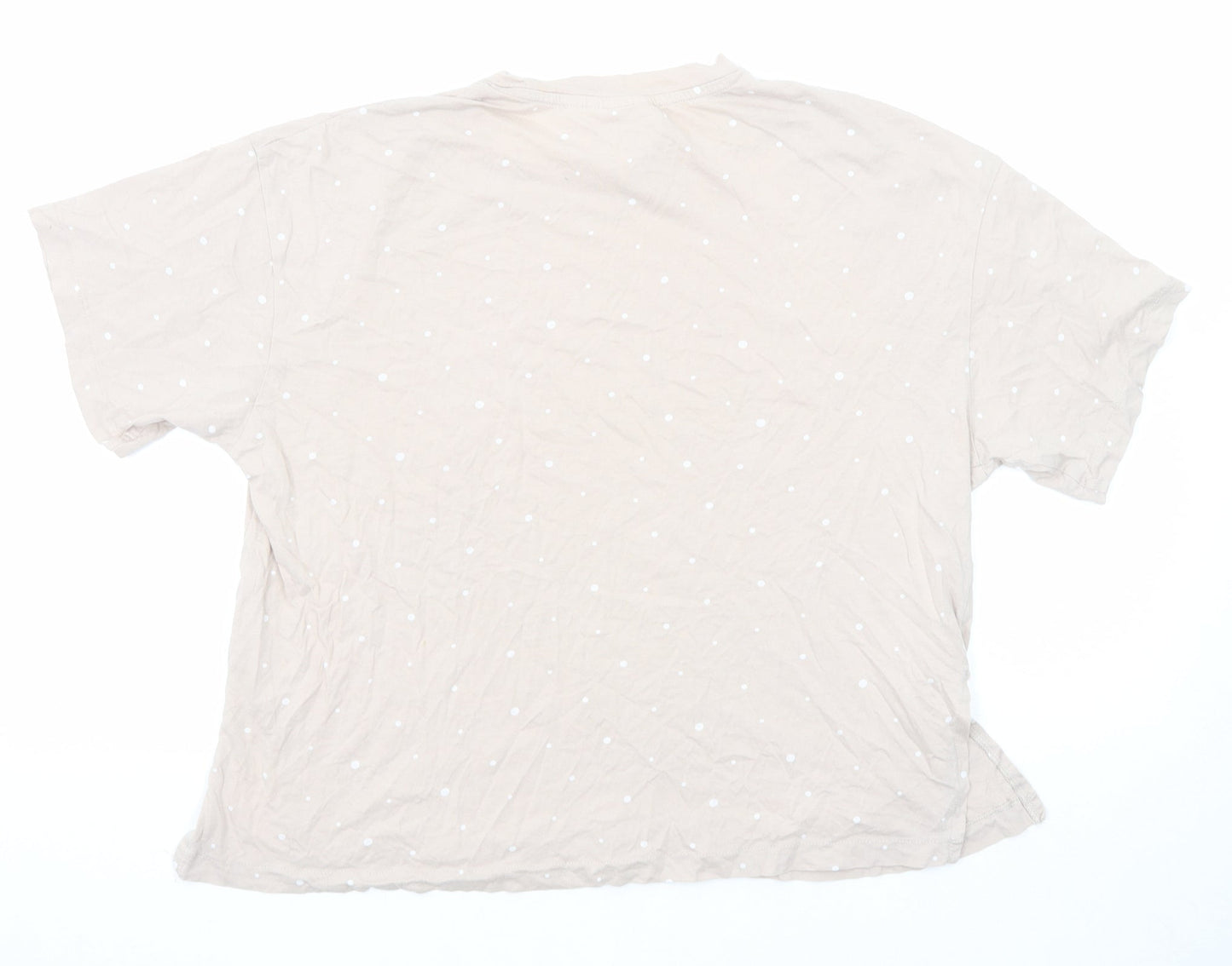 H&M Womens Beige Polka Dot Cotton Basic T-Shirt Size M Round Neck