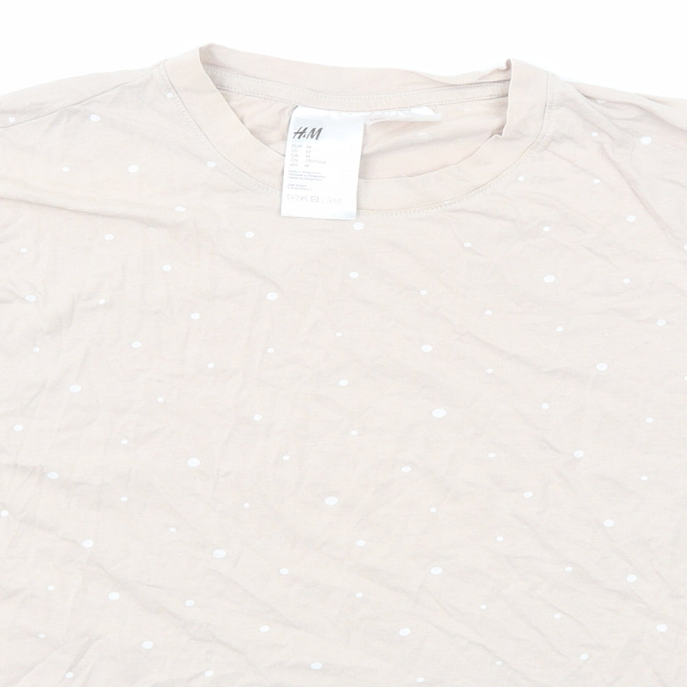 H&M Womens Beige Polka Dot Cotton Basic T-Shirt Size M Round Neck