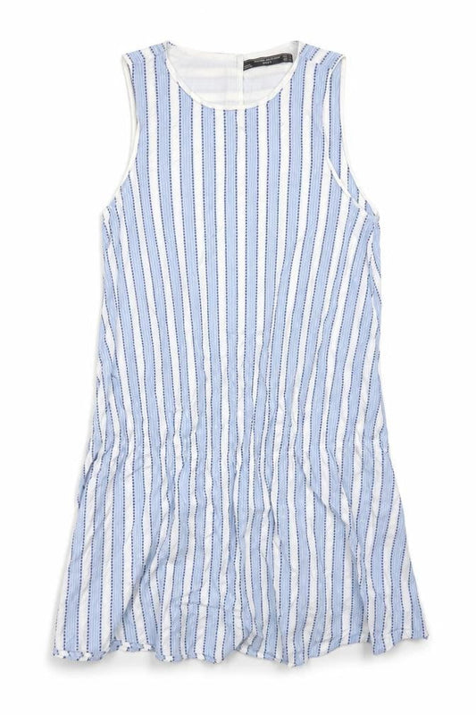 Zara Womens Blue Striped Cotton Tank Dress Size S Boat Neck Button