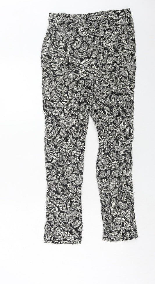 H&M Womens Black Geometric Viscose Trousers Size 6 Regular