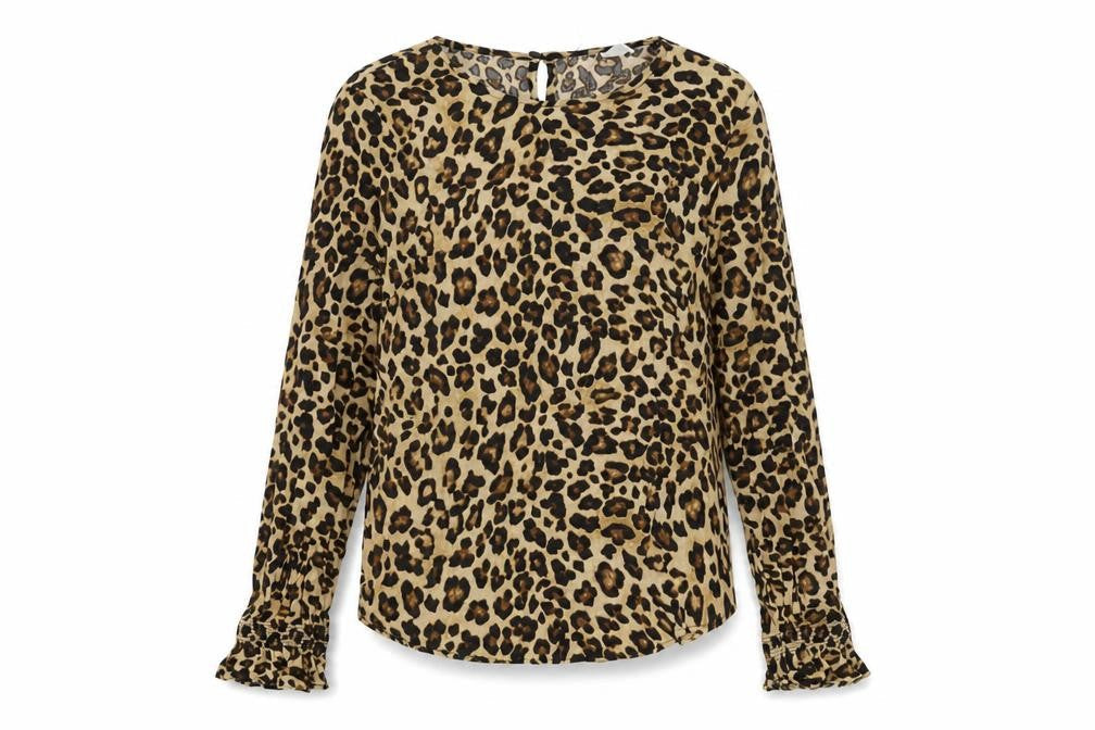 H&M Womens Brown Animal Print Viscose Basic Blouse Size 6 Round Neck - Leopard Print