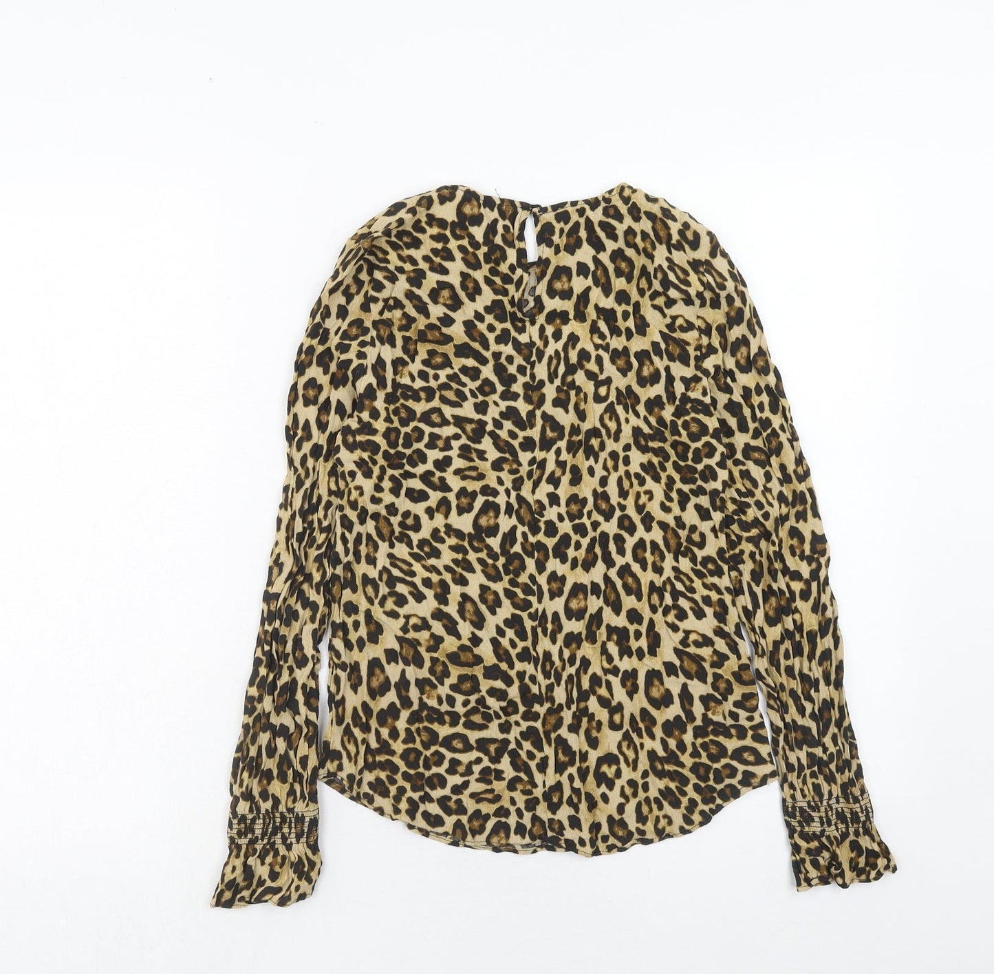 H&M Womens Brown Animal Print Viscose Basic Blouse Size 6 Round Neck - Leopard Print