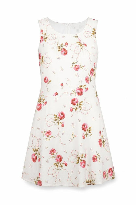 Yumi Womens White Floral Polyester A-Line Size 10 Boat Neck Zip