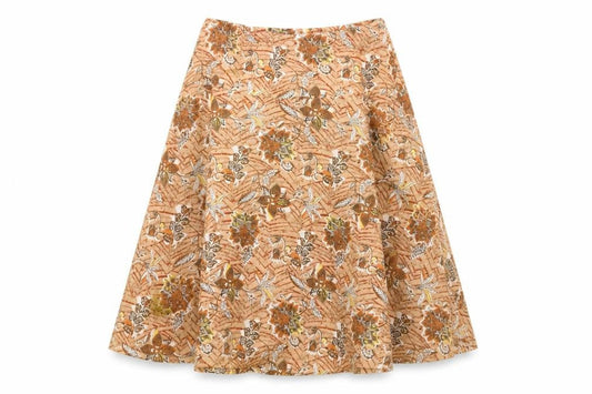 Mexx Womens Orange Geometric Cotton Swing Skirt Size 8 Zip