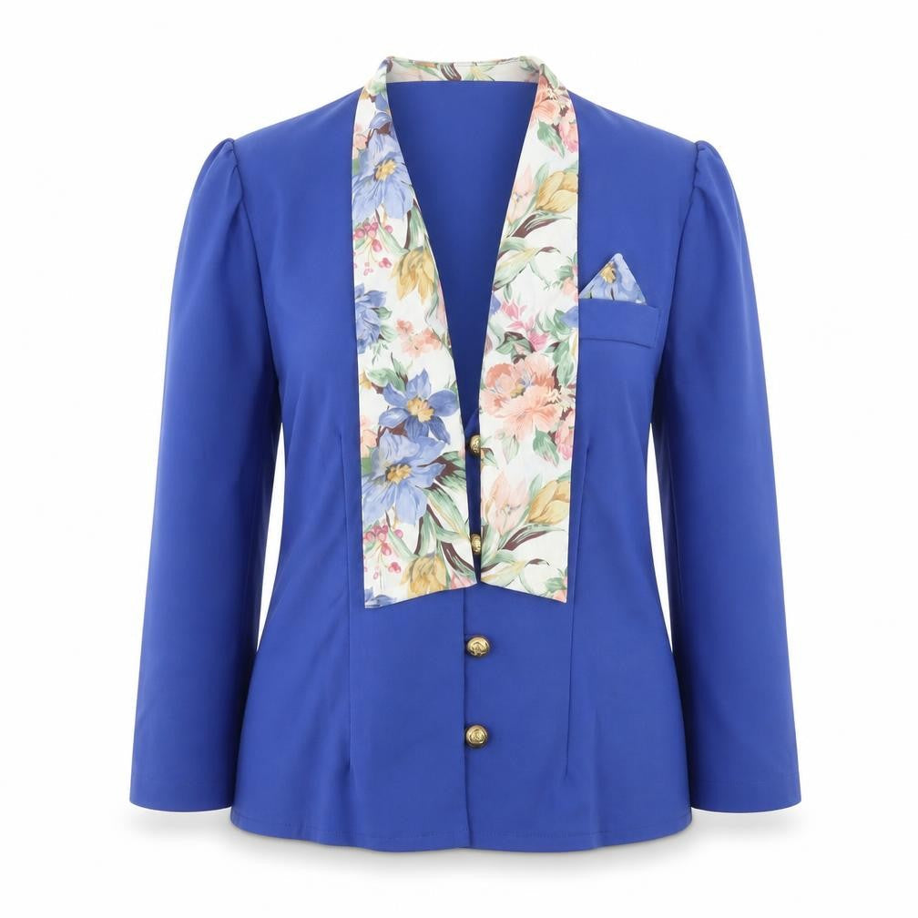 Hamells Womens Blue Floral Jacket Blazer Size 14 Button