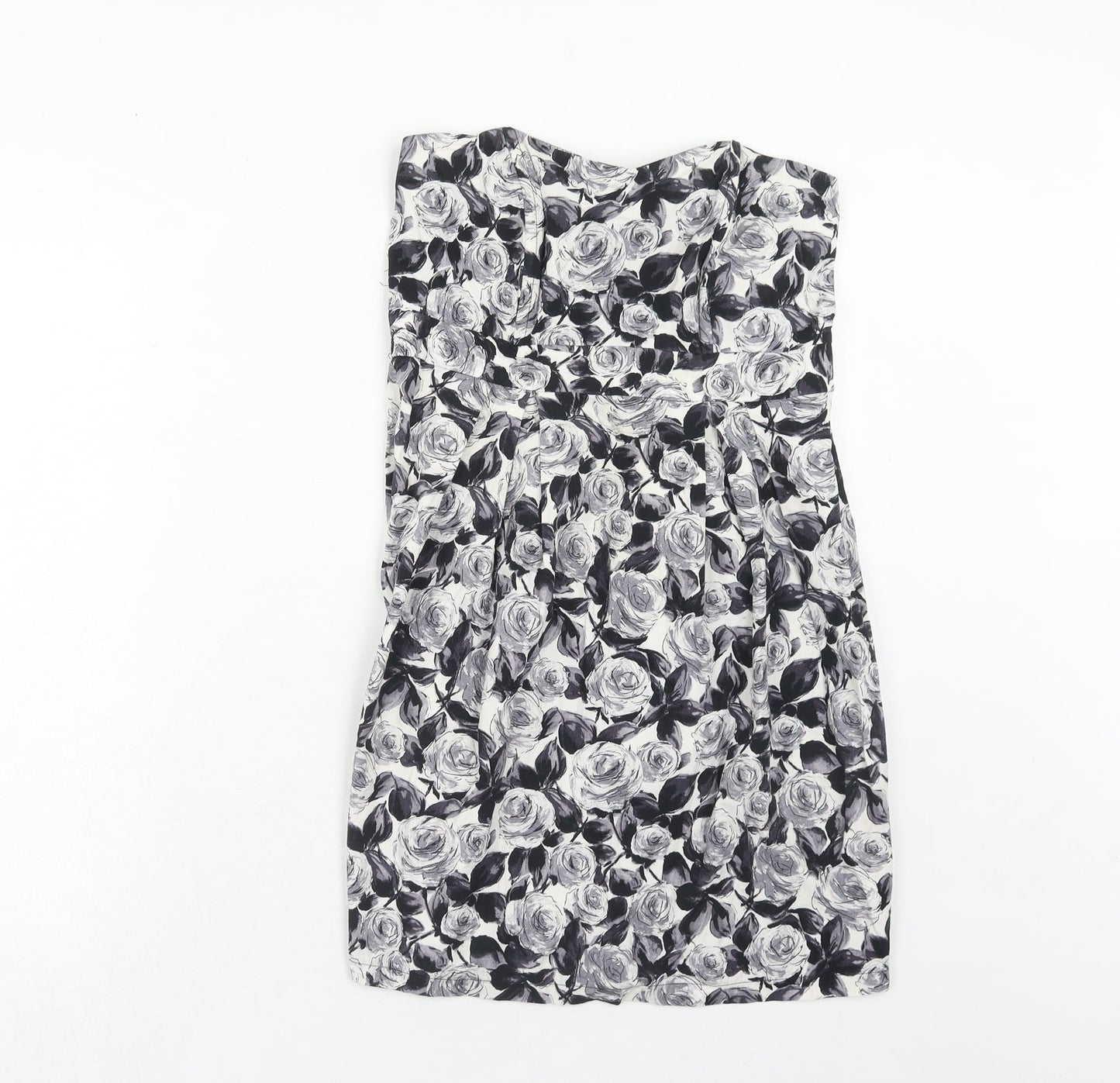 Dorothy Perkins Womens Grey Floral Cotton A-Line Size 12 Off the Shoulder Zip