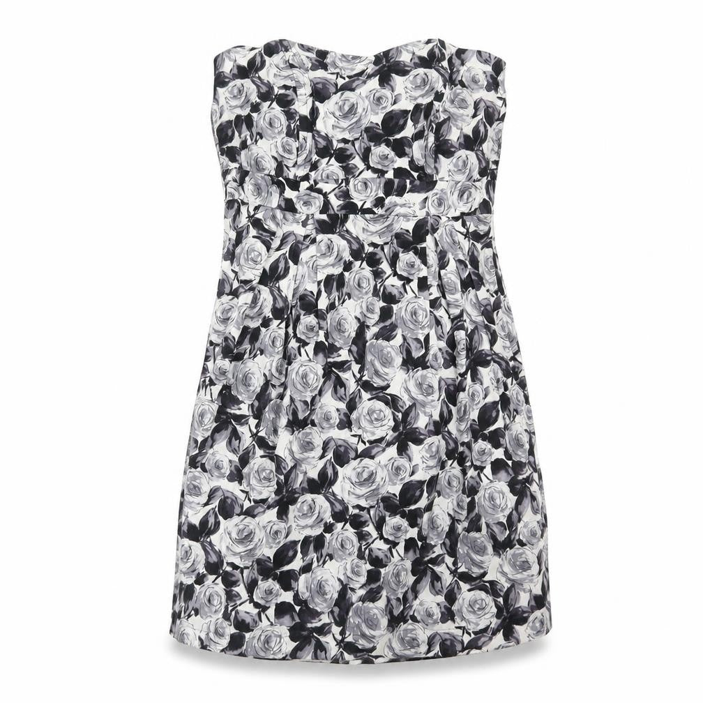 Dorothy Perkins Womens Grey Floral Cotton A-Line Size 12 Off the Shoulder Zip