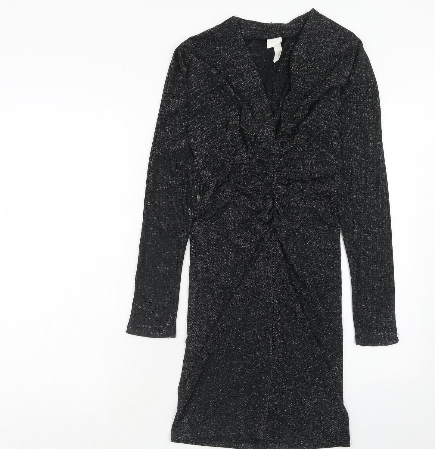 H&M Womens Black Polyamide A-Line Size S V-Neck Pullover