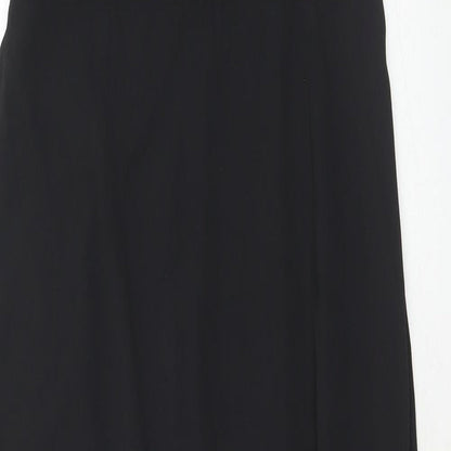 Close-up detail of ASOS women’s black polyester maxi, size UK 8, round neck zip