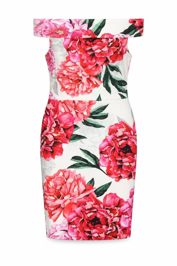 Paraphrase Womens Pink Floral Polyester Bodycon Size S Off the Shoulder Zip