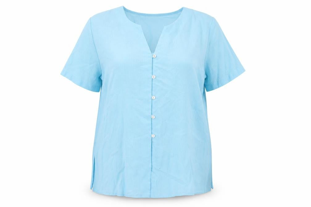 Sara Neal Womens Blue Polyester Basic Button-Up Size 14 V-Neck