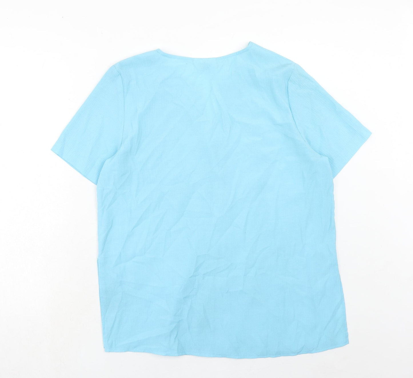 Sara Neal Womens Blue Polyester Basic Button-Up Size 14 V-Neck