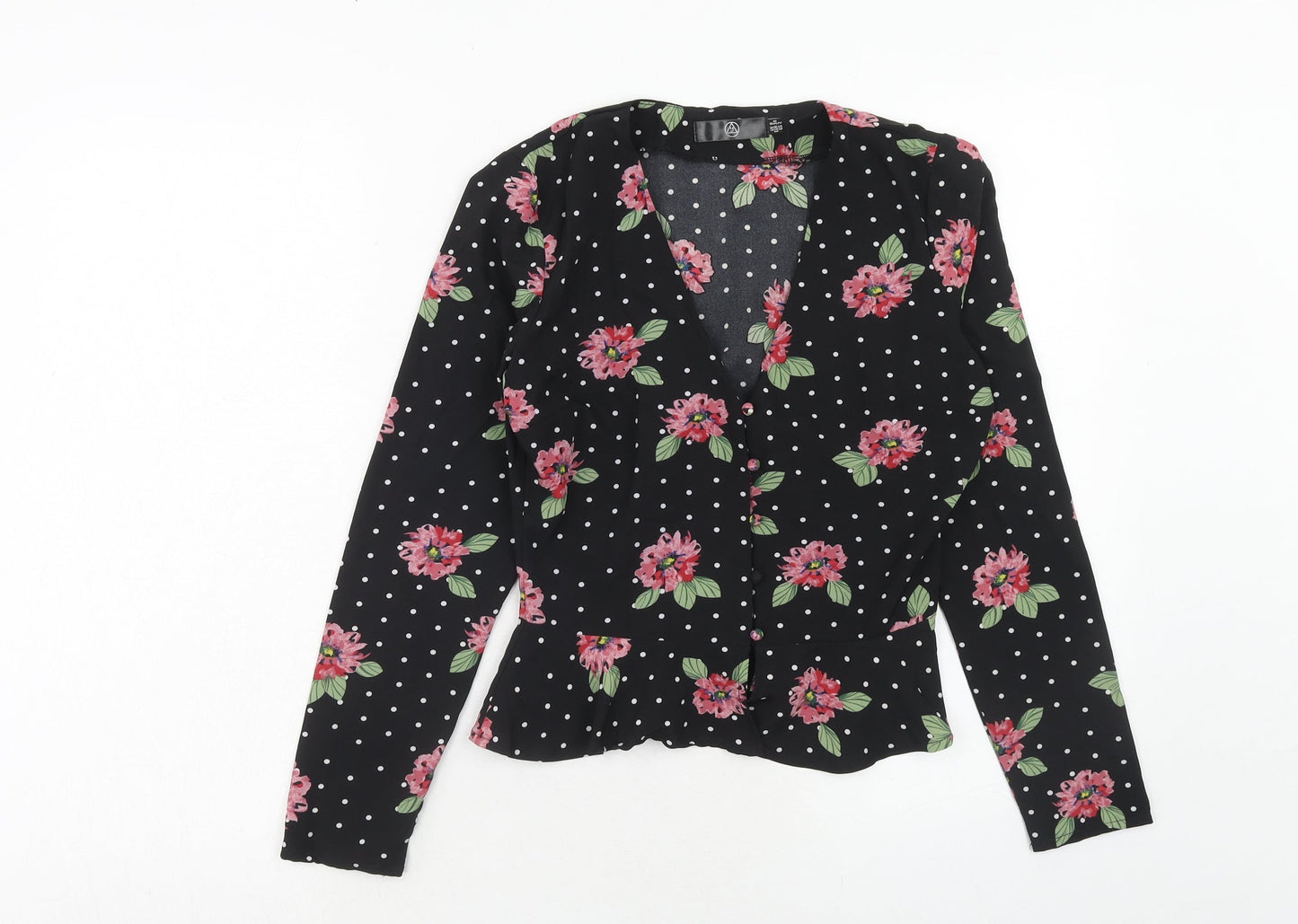 Missguided Womens Black Geometric Polyester Basic Blouse Size 6 V-Neck