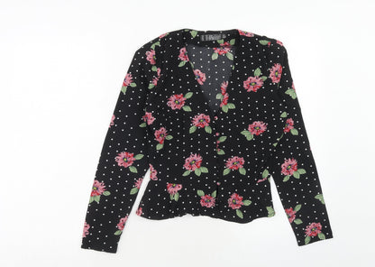 Additional front view of Missguided women’s black geometric polyester basic blouse, size UK 6, v-neck