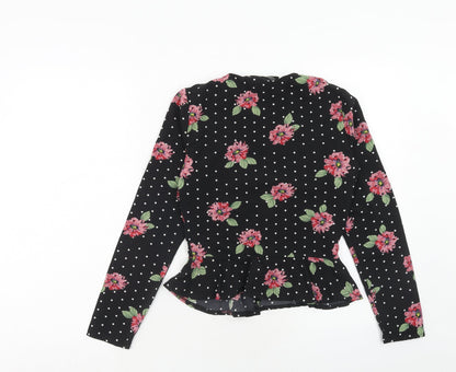 Back view of Missguided women’s black geometric polyester basic blouse, size UK 6, v-neck