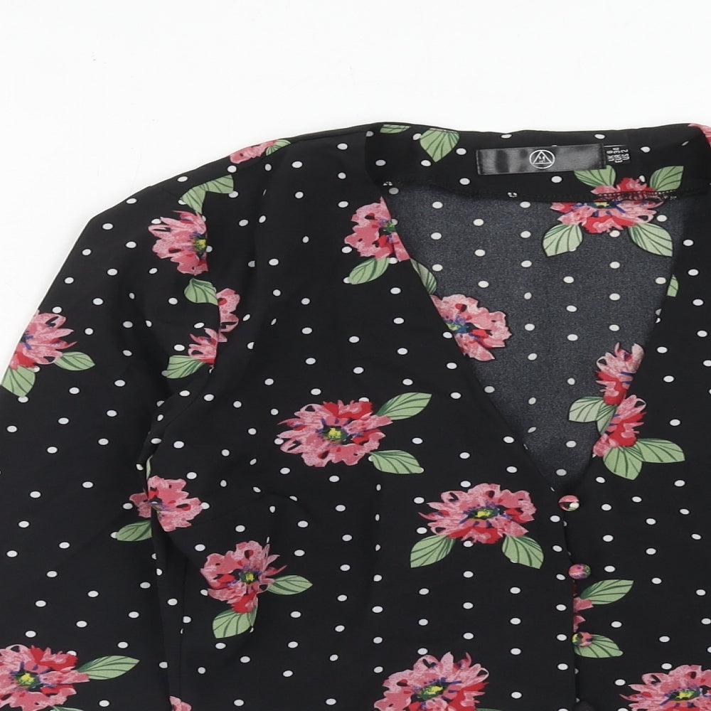 Missguided Womens Black Geometric Polyester Basic Blouse Size 6 V-Neck