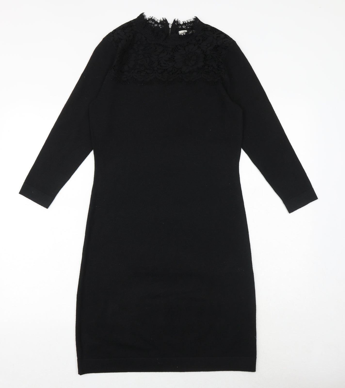 Monsoon Womens Black Polyester Sheath Size S Mock Neck Zip - Lace Detail