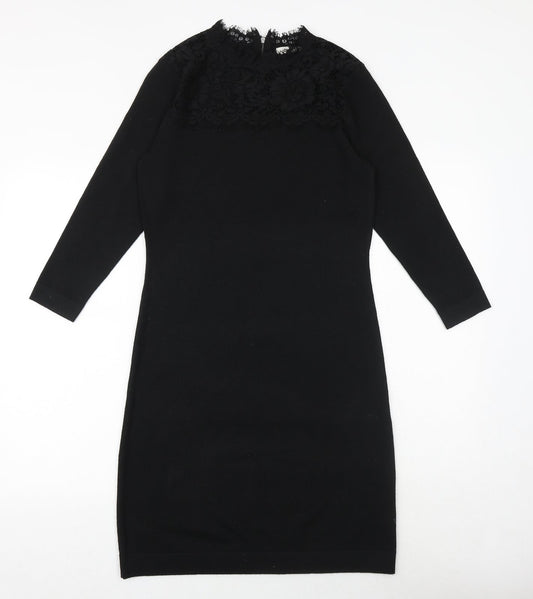 Monsoon Womens Black Polyester Sheath Size S Mock Neck Zip - Lace Detail
