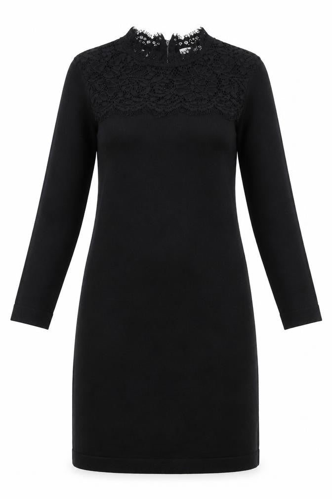 Monsoon Womens Black Polyester Sheath Size S Mock Neck Zip - Lace Detail