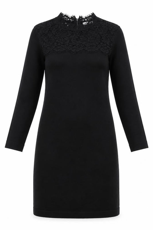 Monsoon Womens Black Polyester Sheath Size S Mock Neck Zip - Lace Detail