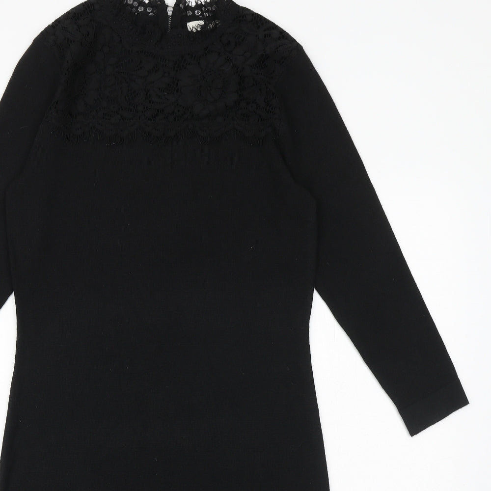 Monsoon Womens Black Polyester Sheath Size S Mock Neck Zip - Lace Detail