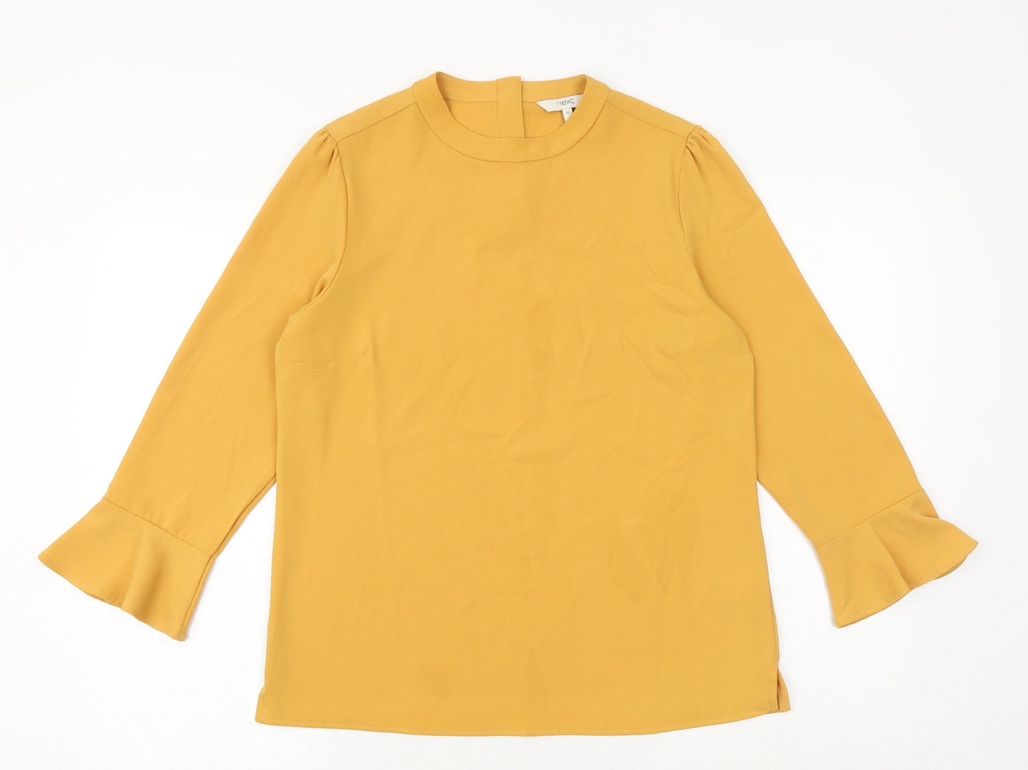 NEXT Womens Yellow Polyester Basic Blouse Size 10 Round Neck
