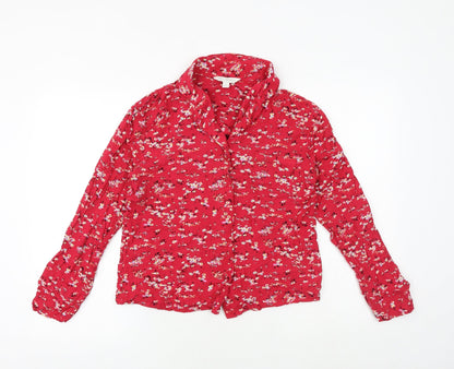 Marks & Spencer Womens Red Floral Viscose Basic Button-Up Size 8 Collared