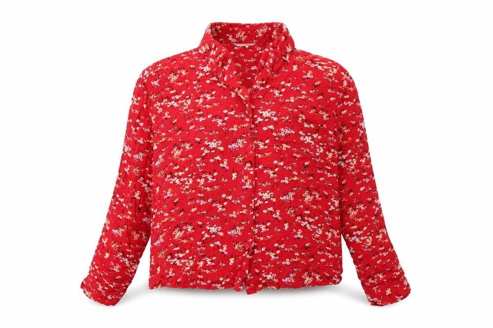Marks & Spencer Womens Red Floral Viscose Basic Button-Up Size 8 Collared