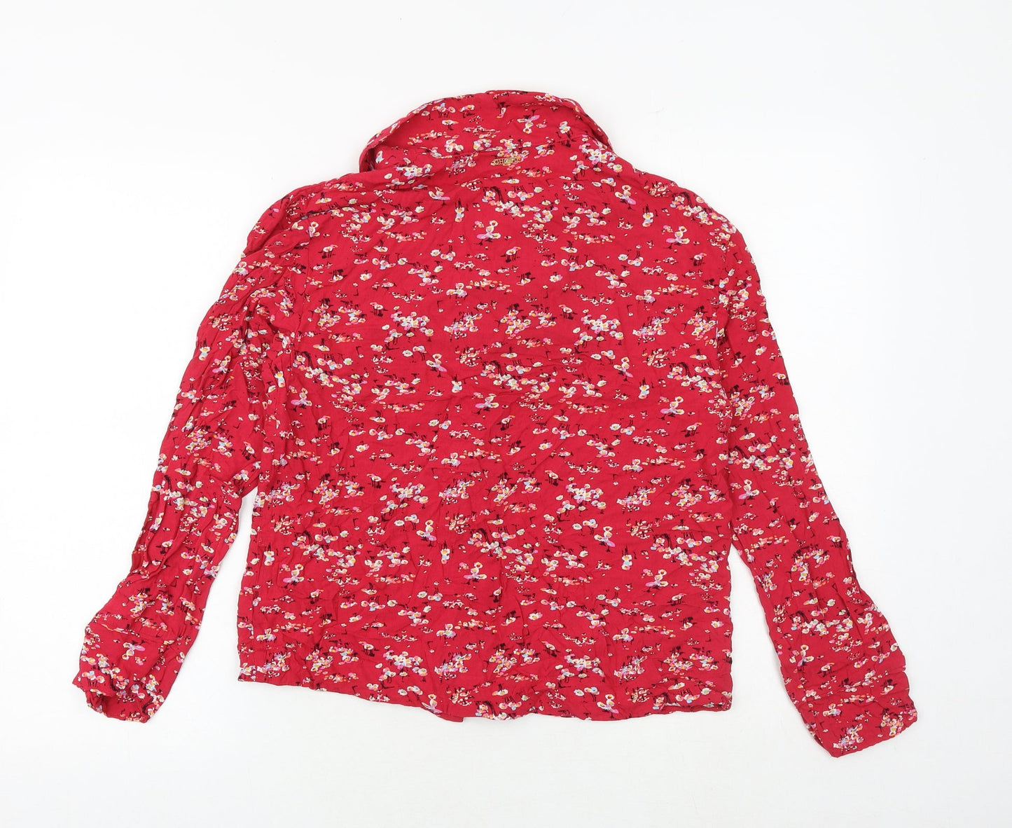 Marks and Spencer Womens Red Floral Viscose Basic Button-Up Size 8 Collared