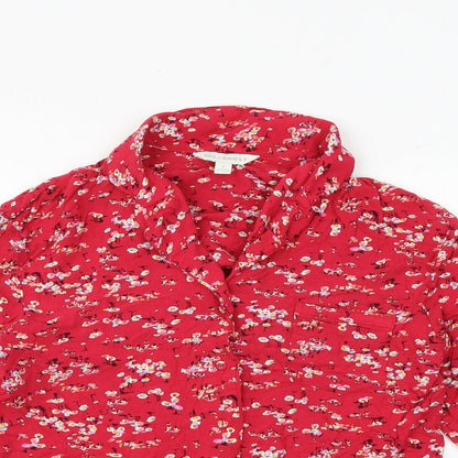 Marks & Spencer Womens Red Floral Viscose Basic Button-Up Size 8 Collared