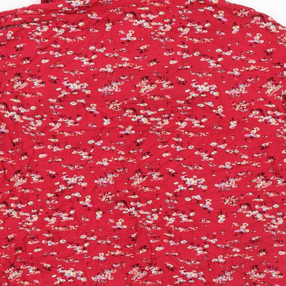 Marks & Spencer Womens Red Floral Viscose Basic Button-Up Size 8 Collared