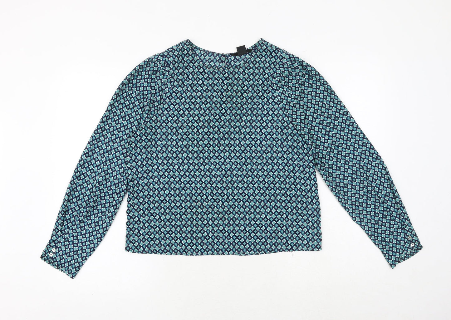 H&M Womens Green Geometric Polyester Basic Blouse Size 8 Round Neck