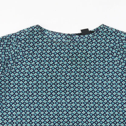 H&M Womens Green Geometric Polyester Basic Blouse Size 8 Round Neck