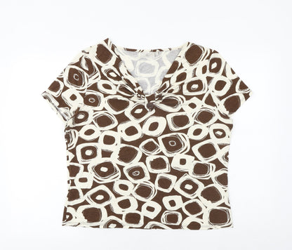 Country Casuals Womens Brown Geometric Viscose Basic T-Shirt Size XL V-Neck