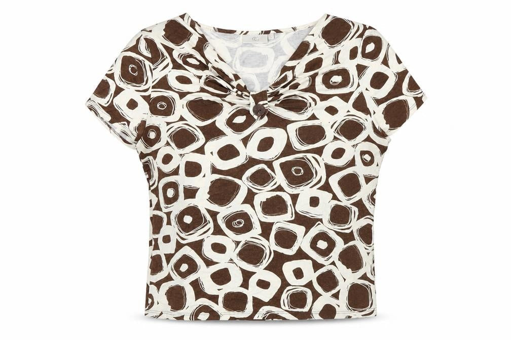 Country Casuals Womens Brown Geometric Viscose Basic T-Shirt Size XL V-Neck