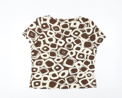 Country Casuals Womens Brown Geometric Viscose Basic T-Shirt Size XL V-Neck