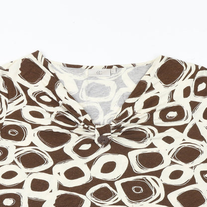 Country Casuals Womens Brown Geometric Viscose Basic T-Shirt Size XL V-Neck