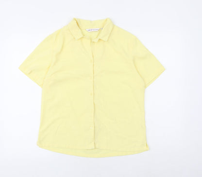 EWM Womens Yellow Polyester Basic Button-Up Size 14 Collared