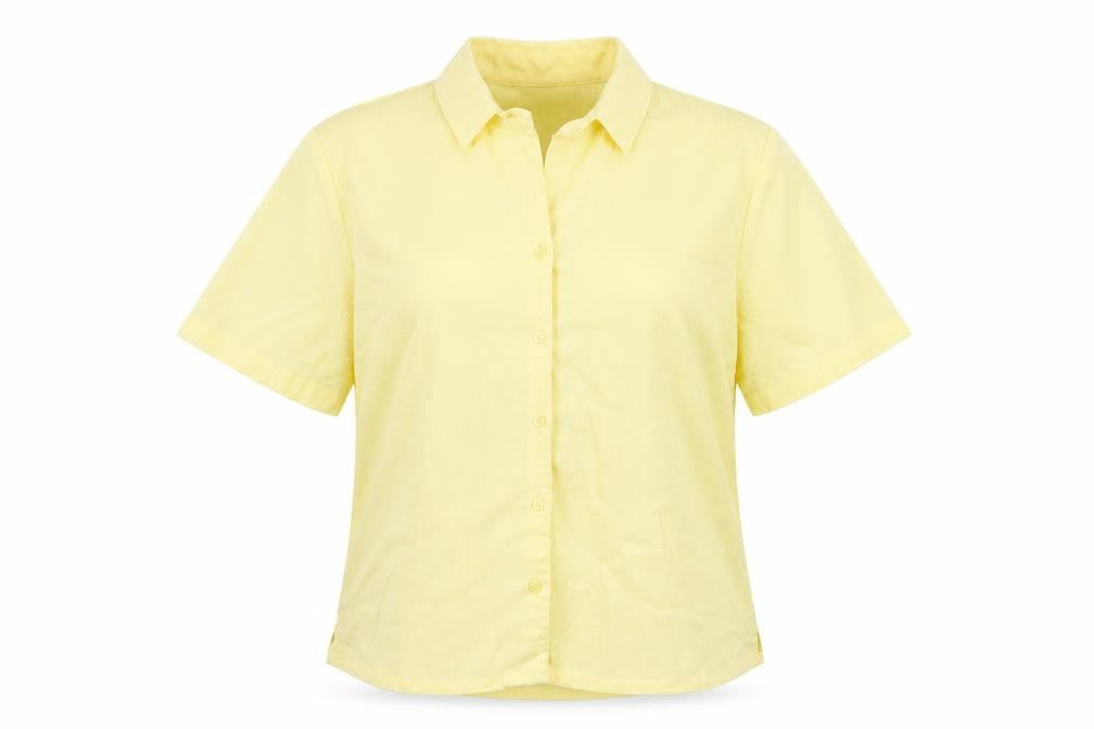 EWM Womens Yellow Polyester Basic Button-Up Size 14 Collared