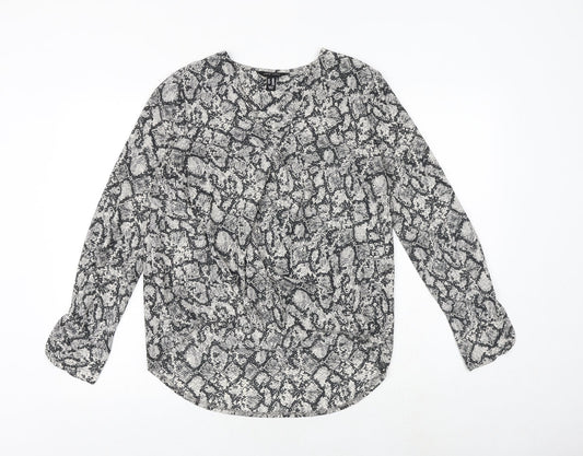 New Look Womens Grey Animal Print Polyester Basic Blouse Size 10 V-Neck - Snake Print