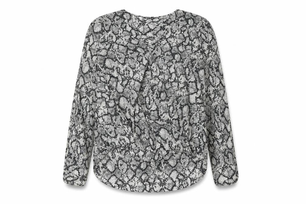 New Look Womens Grey Animal Print Polyester Basic Blouse Size 10 V-Neck - Snake Print