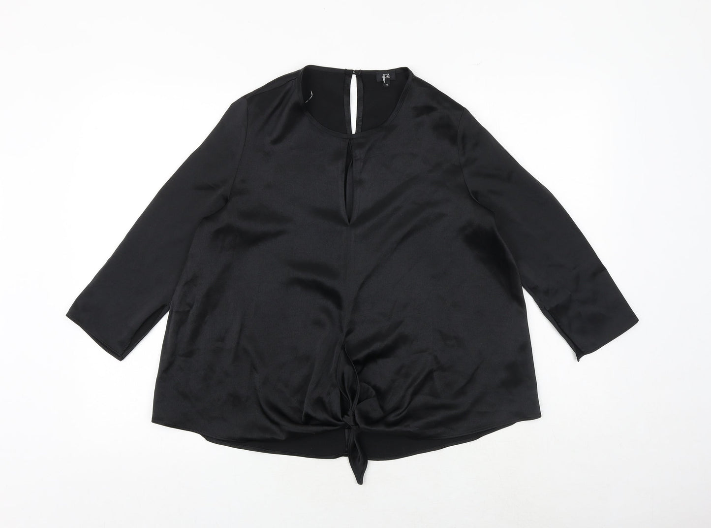 River Island Womens Black Polyester Basic Blouse Size 6 Round Neck - Tie Front Detail