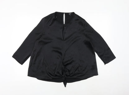 River Island Womens Black Polyester Basic Blouse Size 6 Round Neck - Tie Front Detail