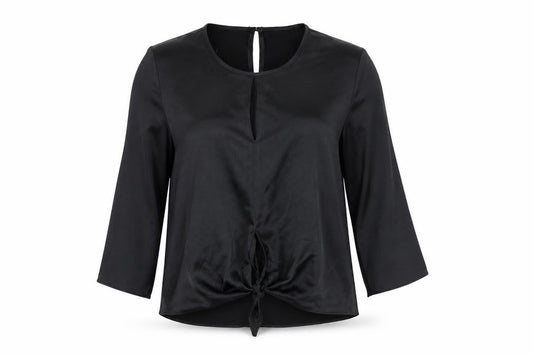 River Island Womens Black Polyester Basic Blouse Size 6 Round Neck - Tie Front Detail