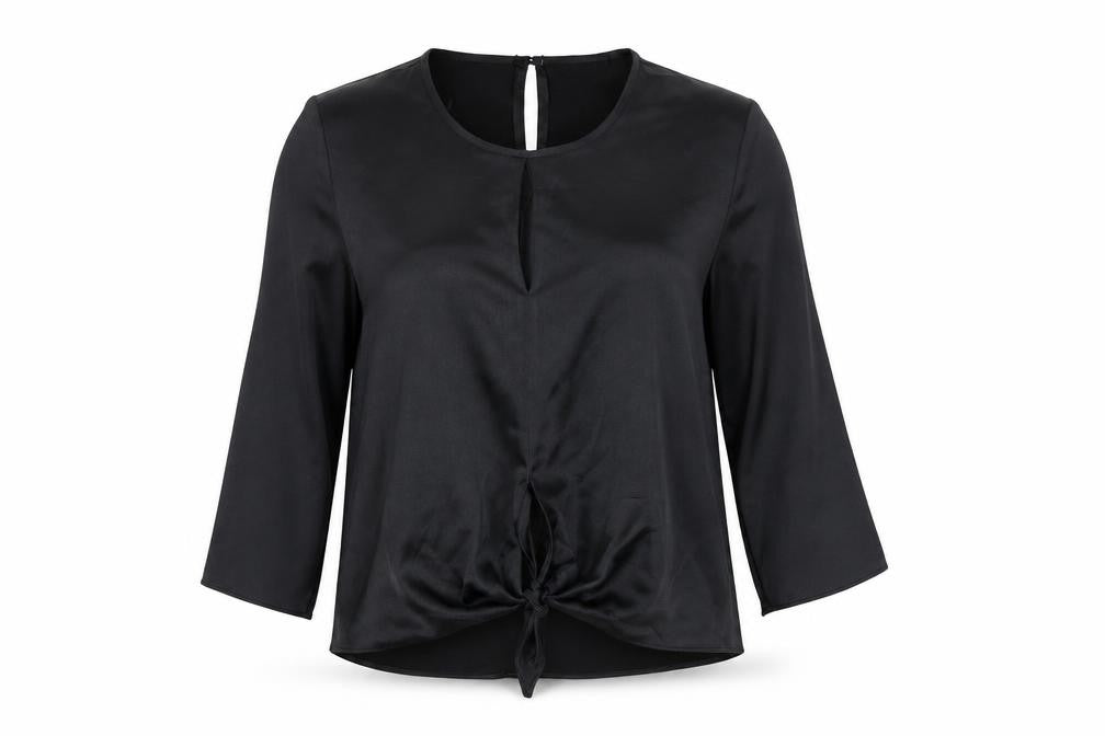 River Island Womens Black Polyester Basic Blouse Size 6 Round Neck - Tie Front Detail